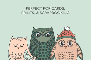 Cute Owls Clip Art, Winter Owls