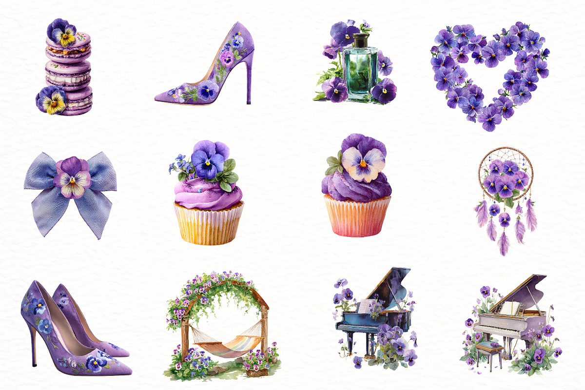 Watercolor Floral Pansies Clipart, an Illustration by Designworld (Photo 5 of 6)