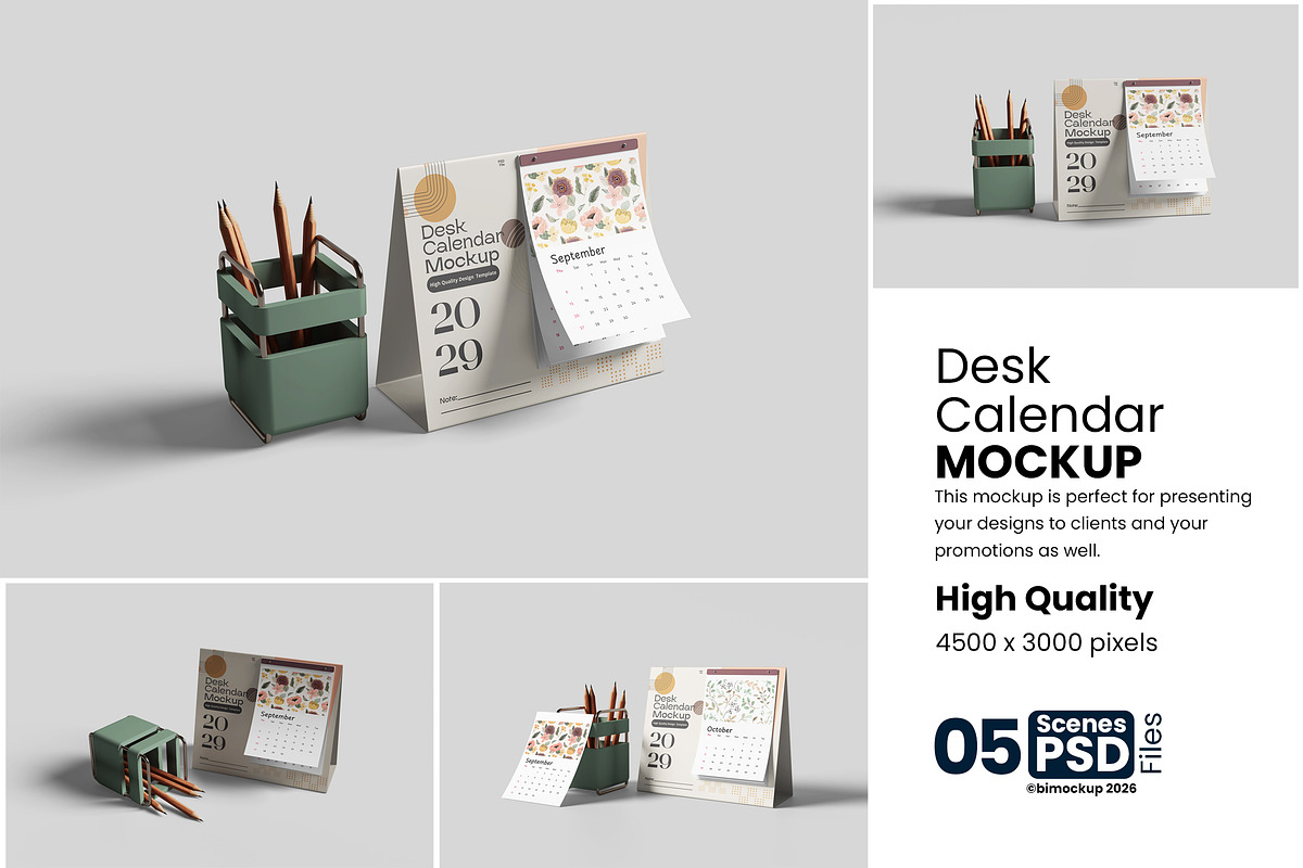 Realistic Desk Calendar Mockup, an Advertising Mockup by bimockup (Photo 1 of 6)