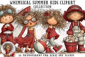 Whimsical Summer Kids Clipart, an Illustration by OK Design