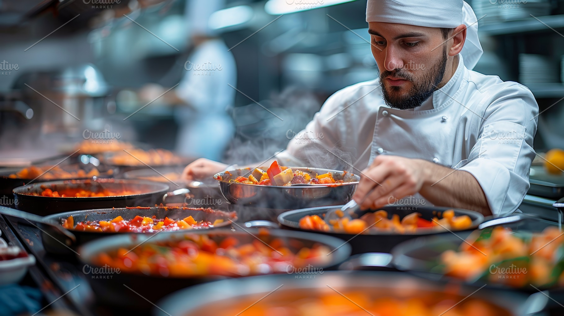 Professional Chef Prepares Gourmet Dishes in a Busy Restaurant, a Photo by AS photostudio