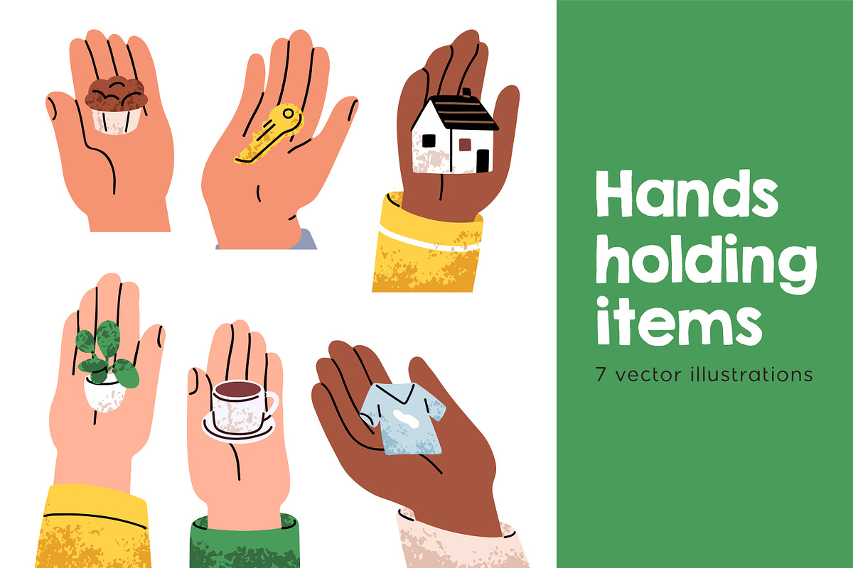Hands holding tiny items set, a Person Illustration by Good Studio (Photo 1 of 4)