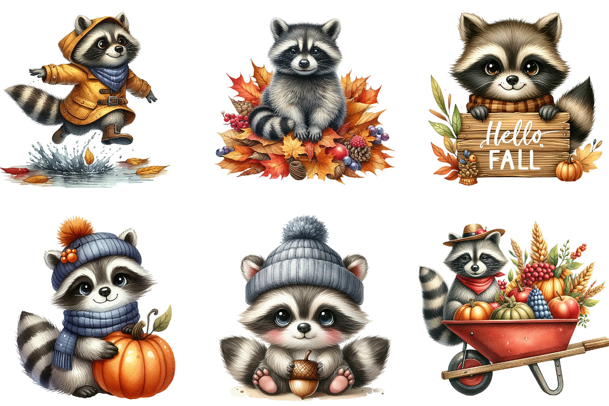 Autumn Raccoons Clipart, an Illustration by DreamArtGraphic (Photo 3 of 4)