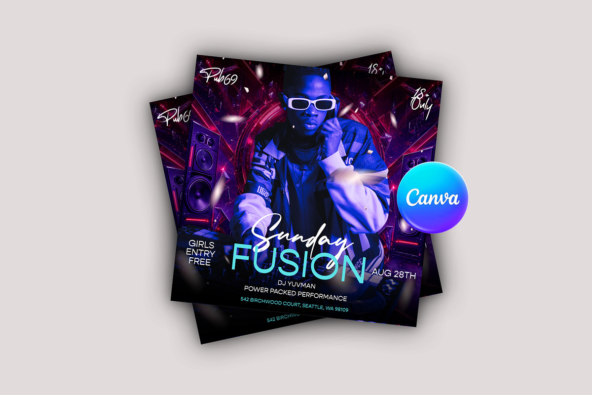 Sunday Party Flyer Canva Template, a Flyer Template by Posterfello (Photo 2 of 4)