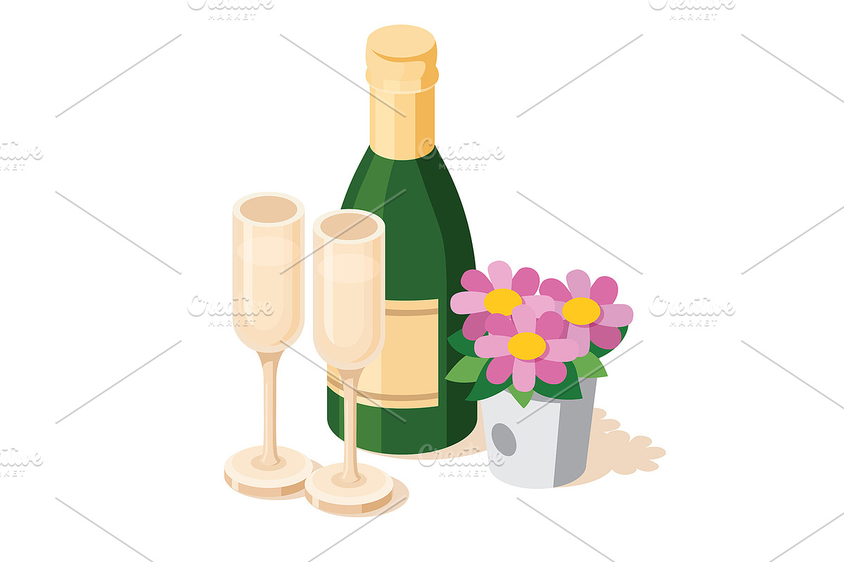 Isometric champagne bottle., an Illustration by Booblgum