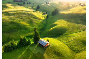 Aerial view of green alpine meadows, a Nature Photo by den-belitsky