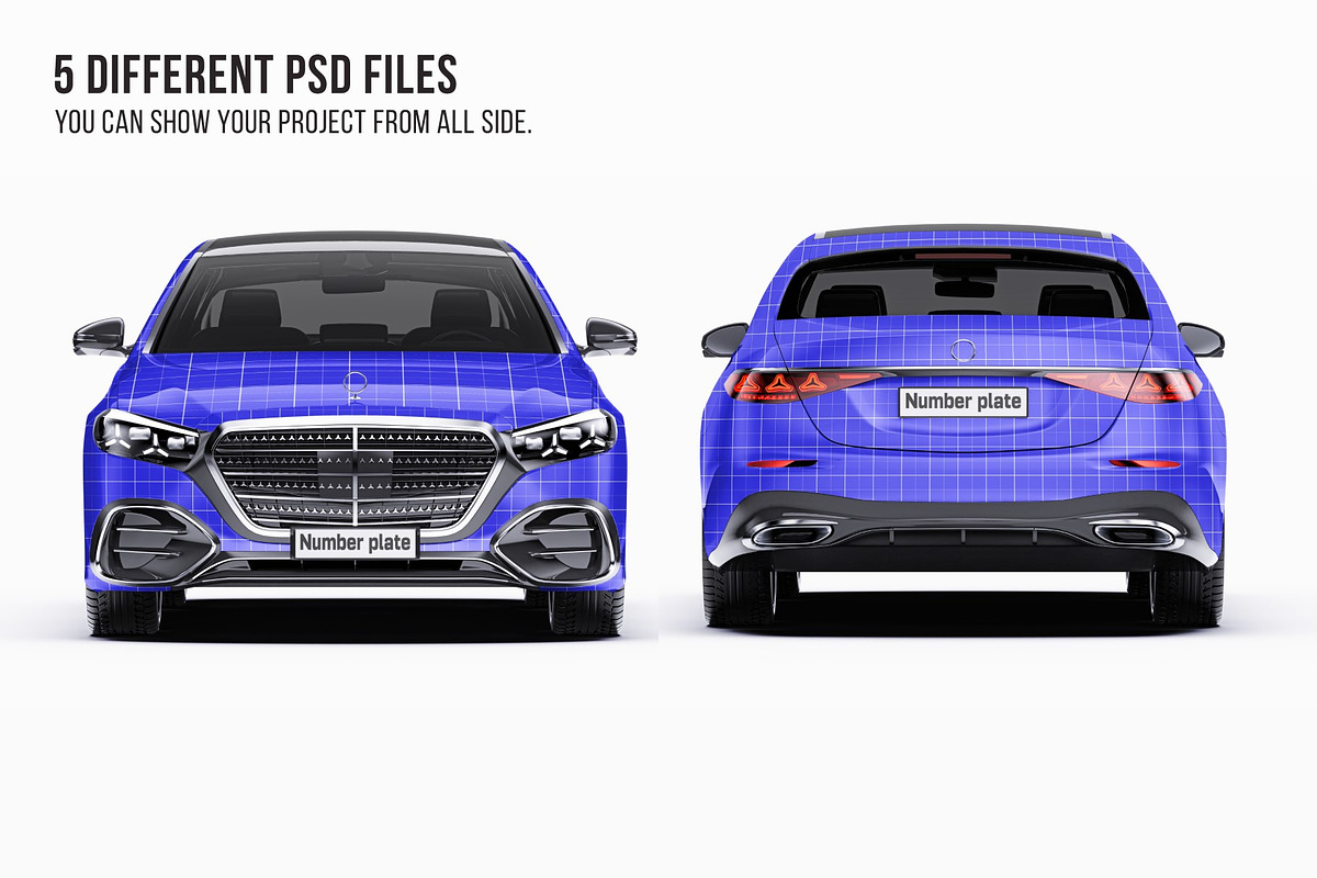 Executive Sport Luxury Sedan Set, an Advertising Mockup by Halal Graphic Studio (Photo 8 of 12)