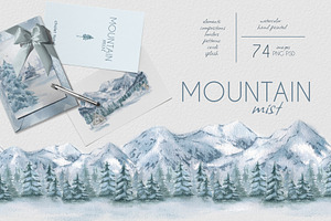 Winter landscape watercolor clipart
