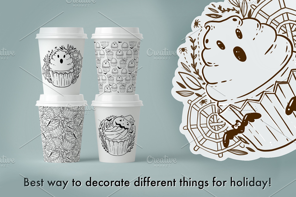 HALLOWEEN CUPCAKES: coloring pages, a Seasonal Illustration by Eereen Studio (Photo 6 of 6)