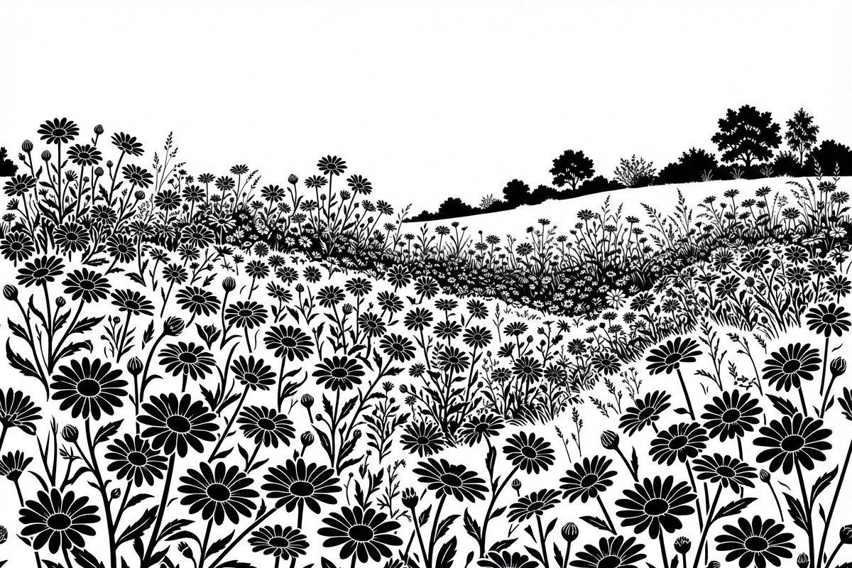 60 Daisy Flower Field Silhouette, a Seasonal Illustration by Amazin_art (Photo 17 of 22)
