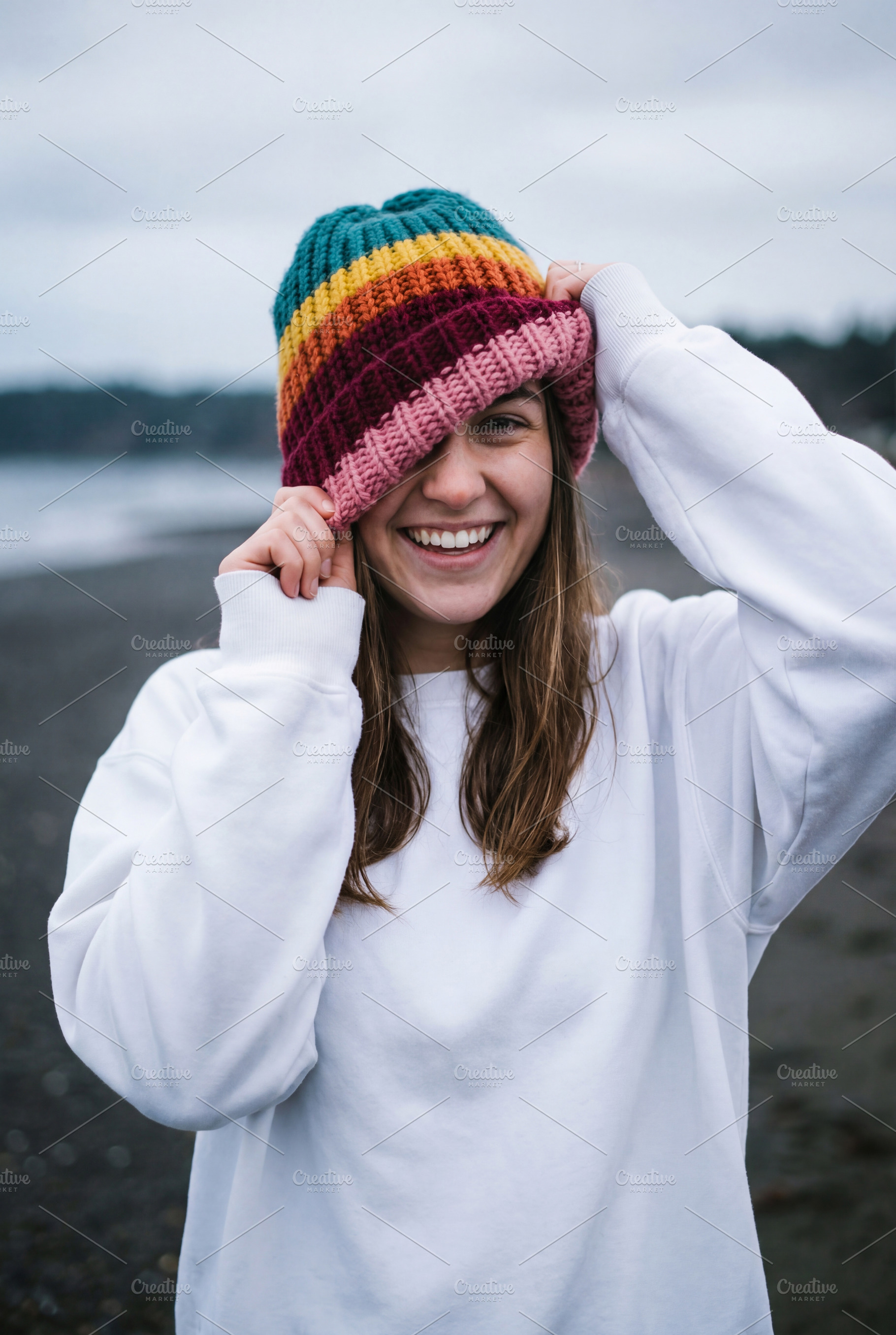 Cheerful Young Woman in Winter, a Person Photo by Virgo Studio