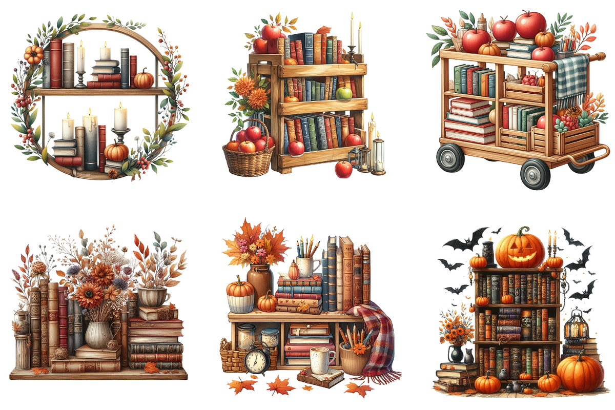 Watercolor Autumn Bookshelf Clipart, a Seasonal Illustration by DreamArtGraphic (Photo 3 of 4)