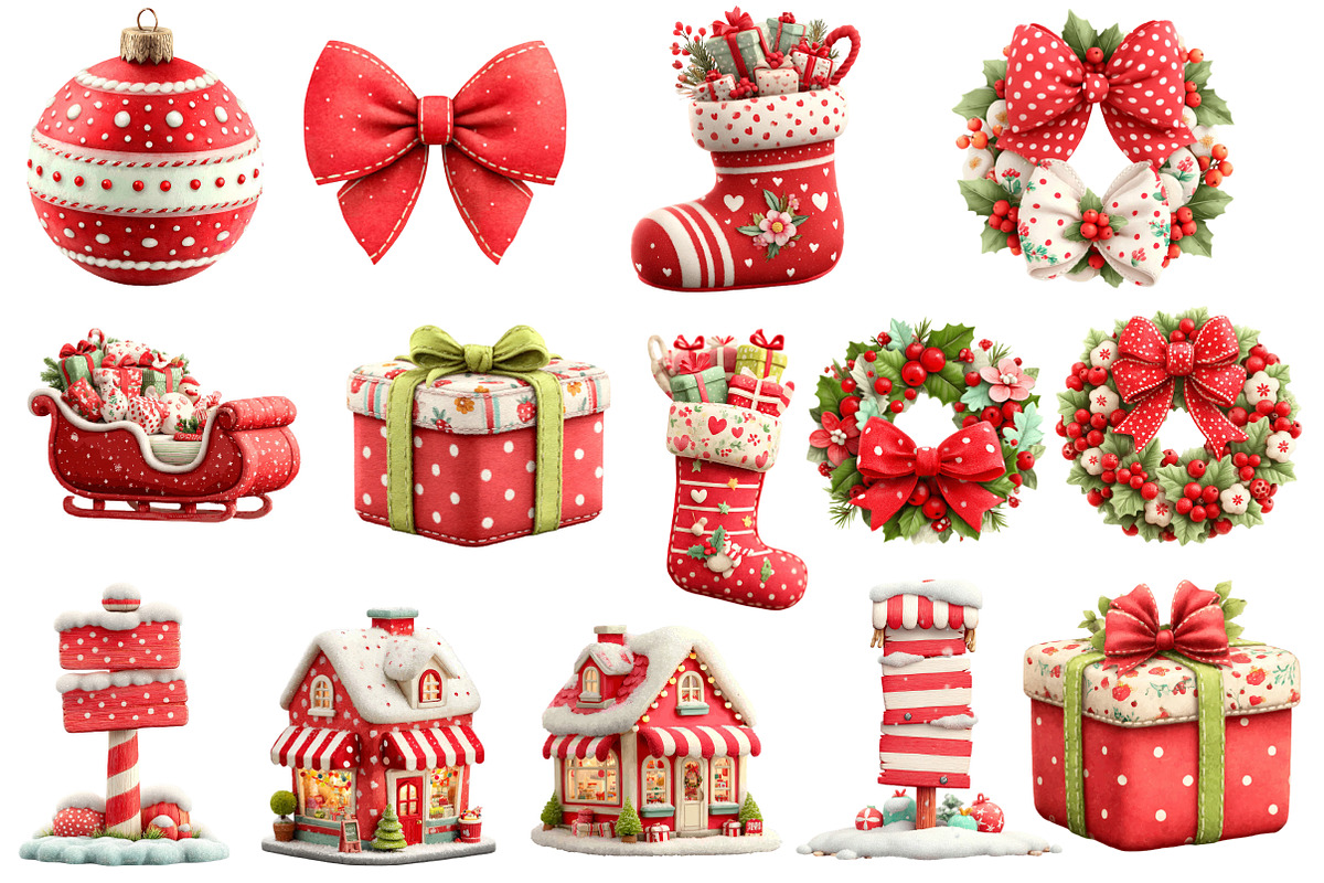 Cute Christmas watercolor clipart, an Illustration by Designworld (Photo 2 of 5)