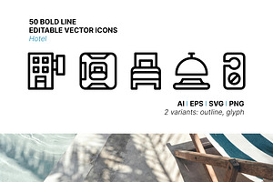 50 Hotel Icons, an Outline Icon by Side Project