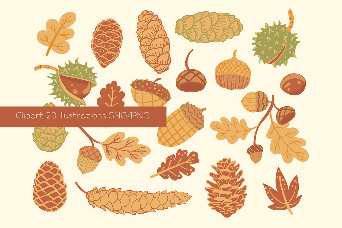 Pine cones & acorns Clipart patterns, a Seasonal Illustration by Carpet Tapete Pretzel (Photo 2 of 13)