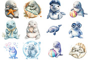 Cute Baby Watercolor Manatees png, an Illustration by Watercolor design (Thumbnail 2 of 5)