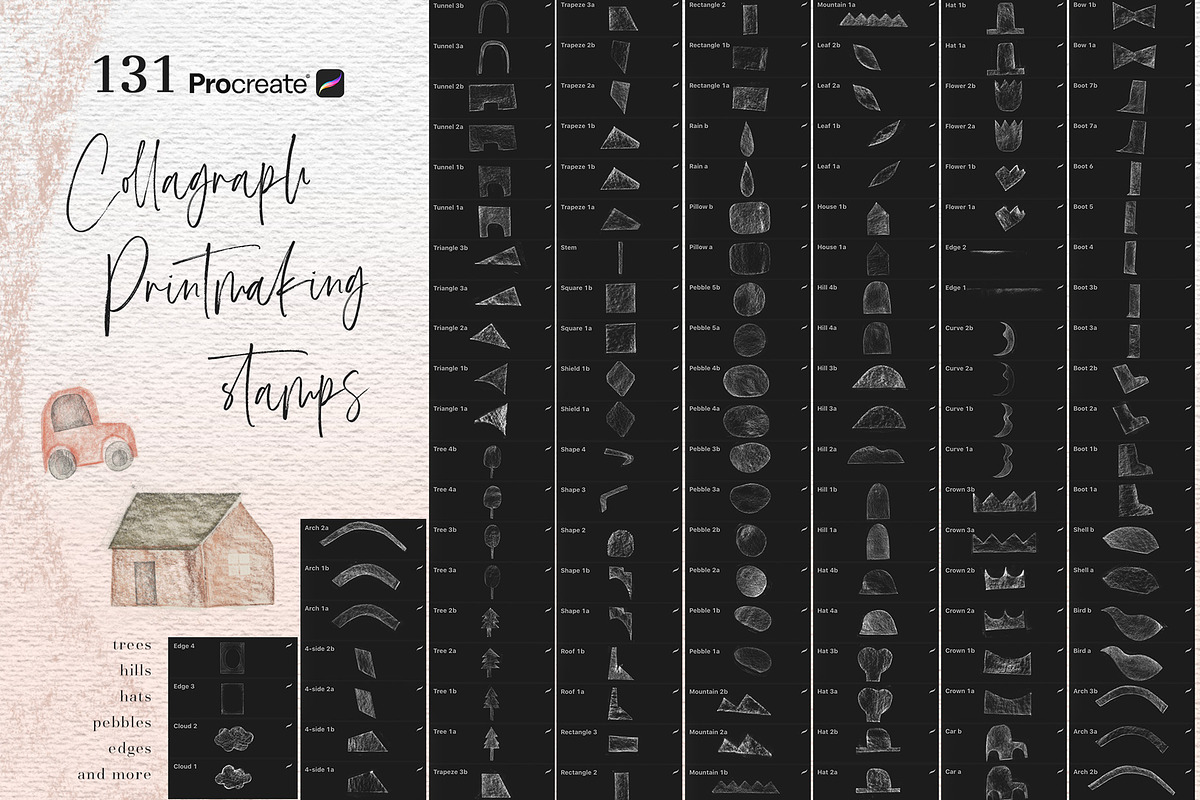 Collagraph Art Procreate Brushe, a Brush Add-On by JSquarePresents (Photo 3 of 9)