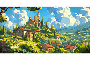 Pienza Tuscany Landscape Adventure, an Illustration by LadadikArt