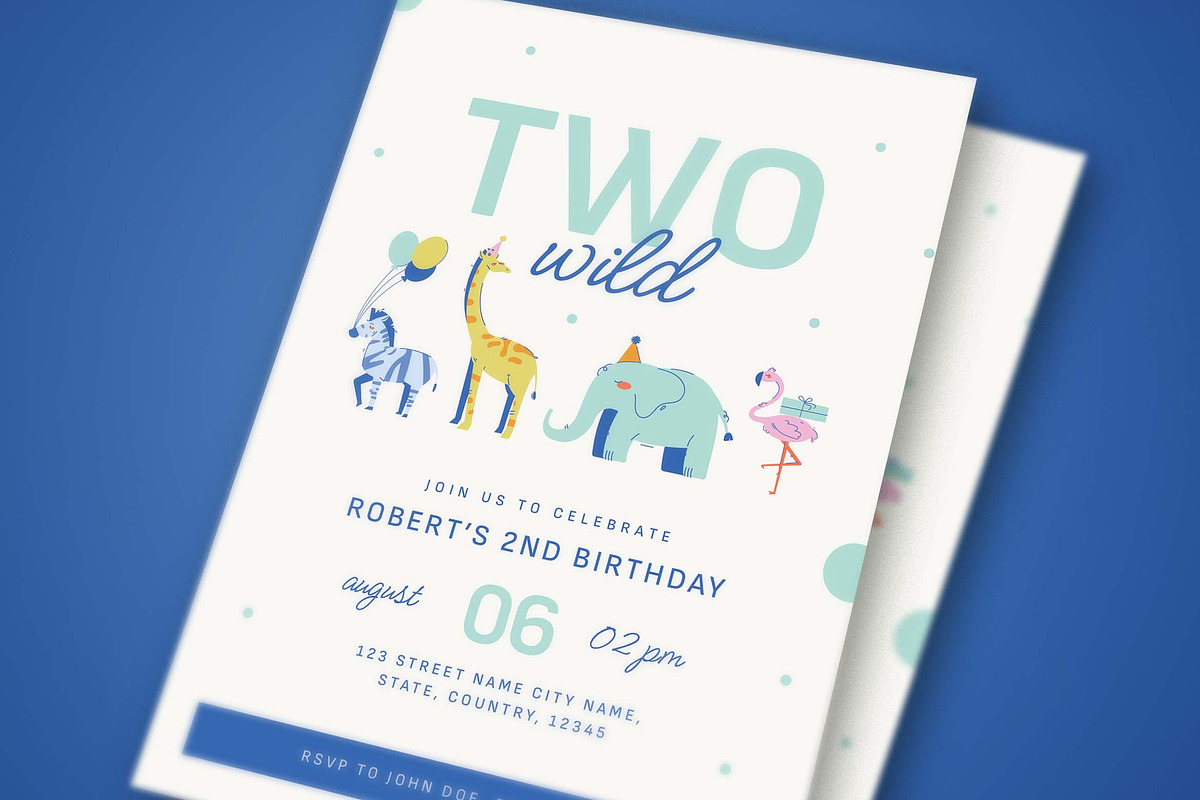 Blue Animal Kids Birthday Invitation, an Invitation Template by Vynetta (Photo 2 of 3)