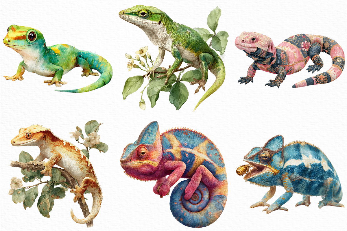 Watercolor Reptile Clipart Bundle, an Illustration by Craft Nest (Photo 3 of 6)