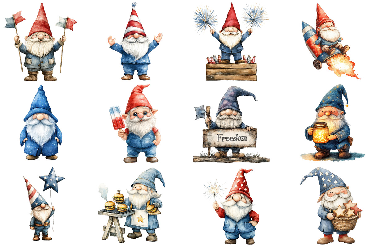 4th of July Gnomes Clipart Bundle, an Illustration by Pixels.Craft (Photo 4 of 5)