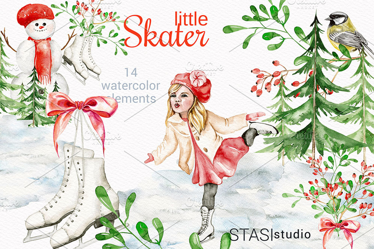 Watercolor Christmas Clipart, a Seasonal Illustration by STASIstudio (Photo 1 of 3)