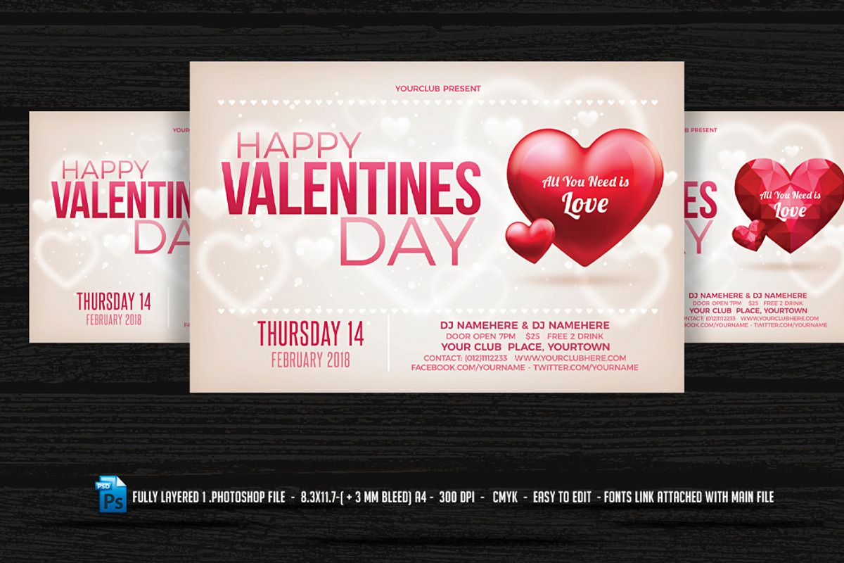 Valentines Day Flyer Cards BG Bundle, a Poster Template by DesignWorkz (Photo 10 of 12)