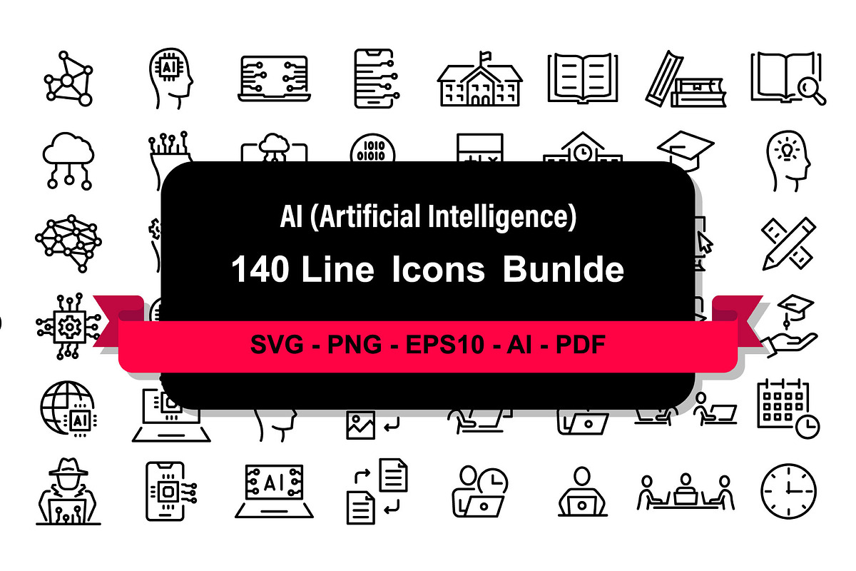140 Artificial Intelligence Icons,AI, an Outline Icon by MarkoBabii (Photo 1 of 4)
