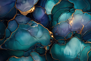 Abstract Teal and Gold Fluid Art Pai, a Photo by Pixeness Studio