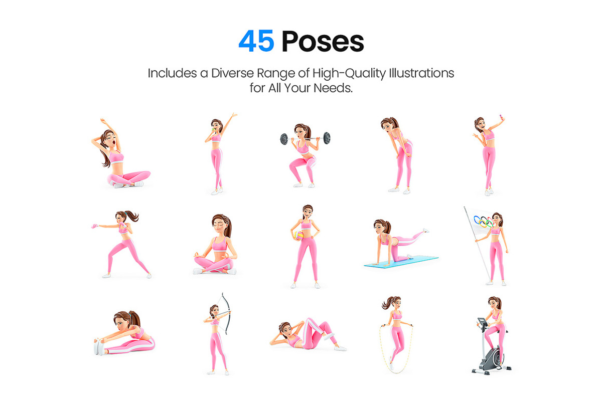 Sporty Woman – Set of 45 Poses, a Person Illustration by 3DMask (Photo 3 of 6)