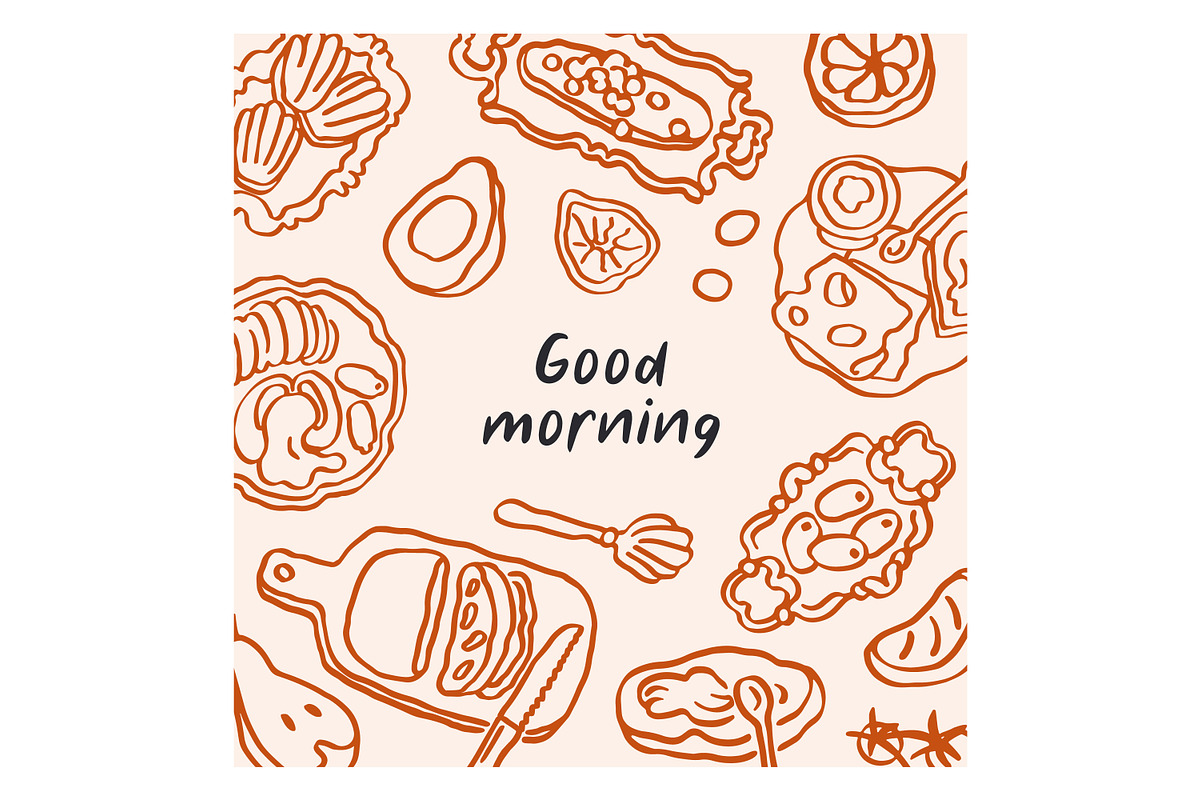 Doodle morning, breakfast food cards, a Food Illustration by Good Studio (Photo 3 of 6)