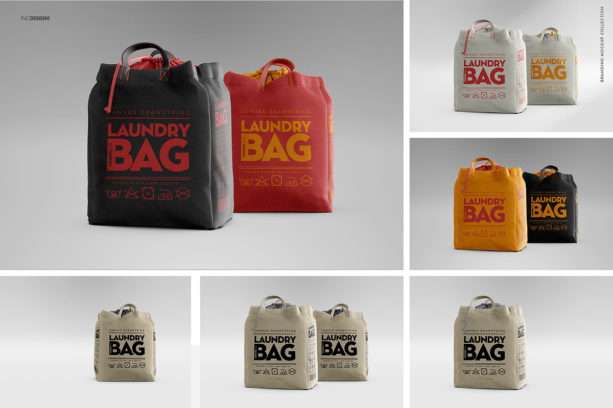 Canvas Laundry Bag Mockup, a Packaging Mockup by INCDesign (Photo 2 of 9)