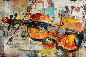 Abstract artistic violin on painted, an Illustration by Ylivdesign