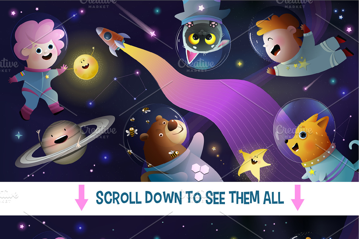 Kids in Space Backgrounds Collection, an Animal Illustration by Popmarleo Shop (Photo 2 of 3)