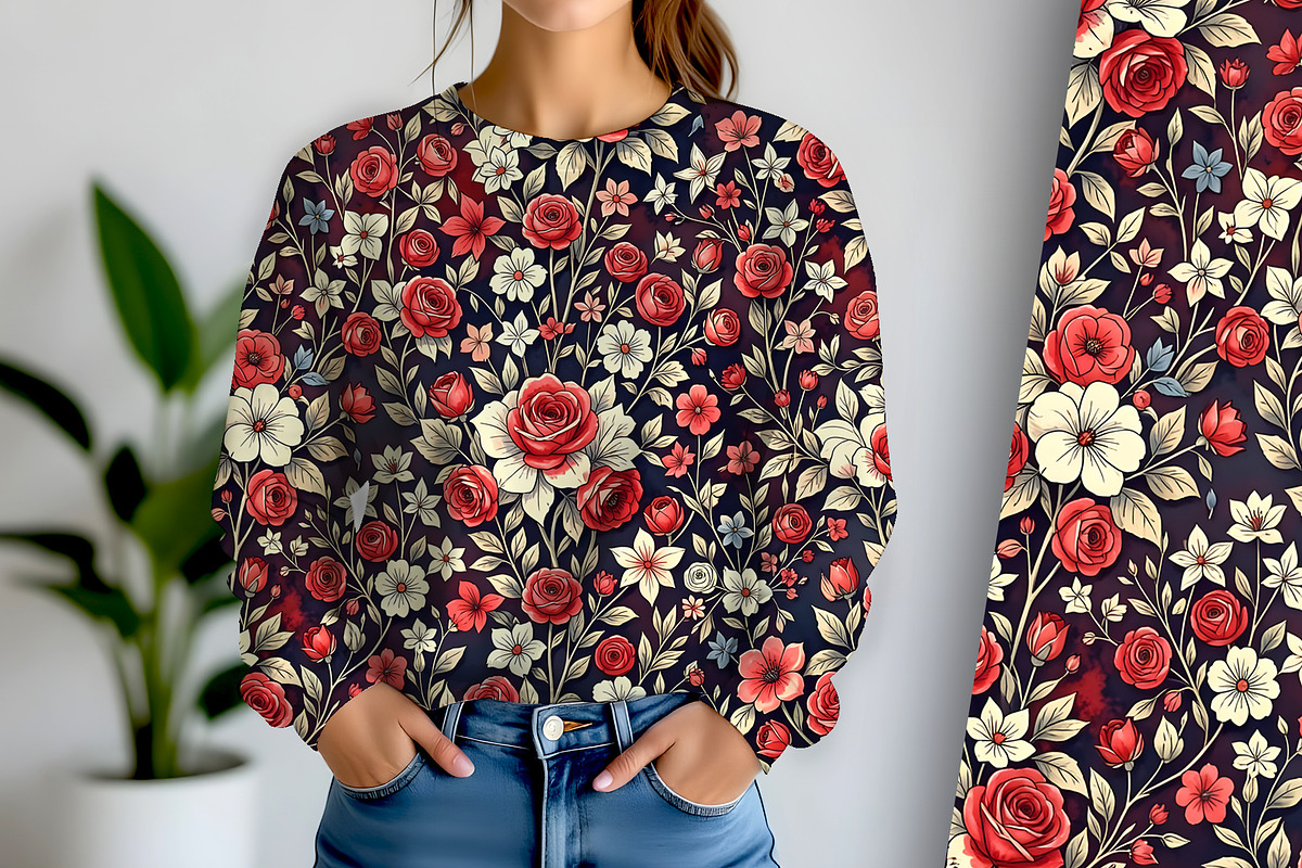 Red White and Blue Floral Background, a Decorative Illustration by Sharon Schwalbe (Photo 3 of 6)