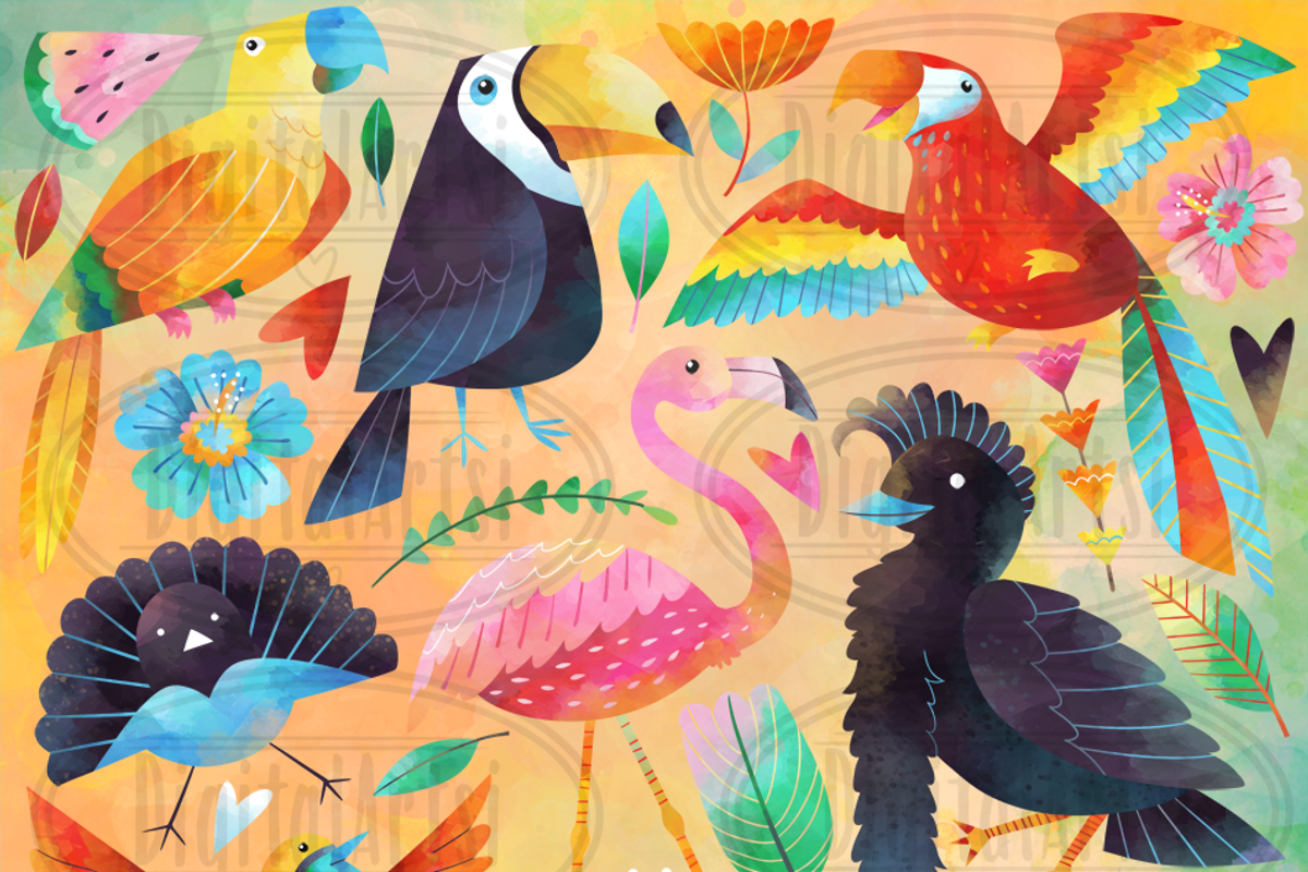 Watercolor Tropical Birds Clipart, an Illustration by DigitalArtsi (Photo 2 of 4)