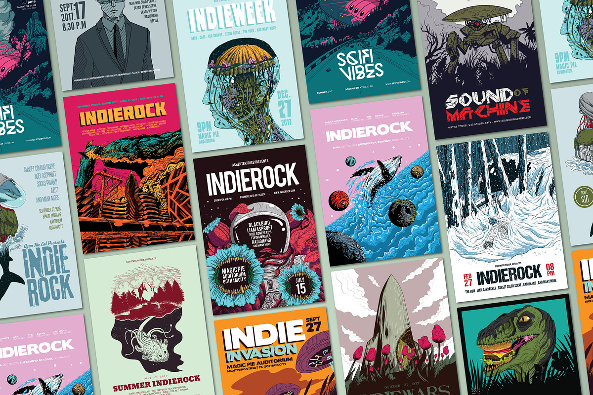 13 Hand Drawn Indie Music Flyers, a Flyer Template by ashenterprise (Photo 9 of 16)