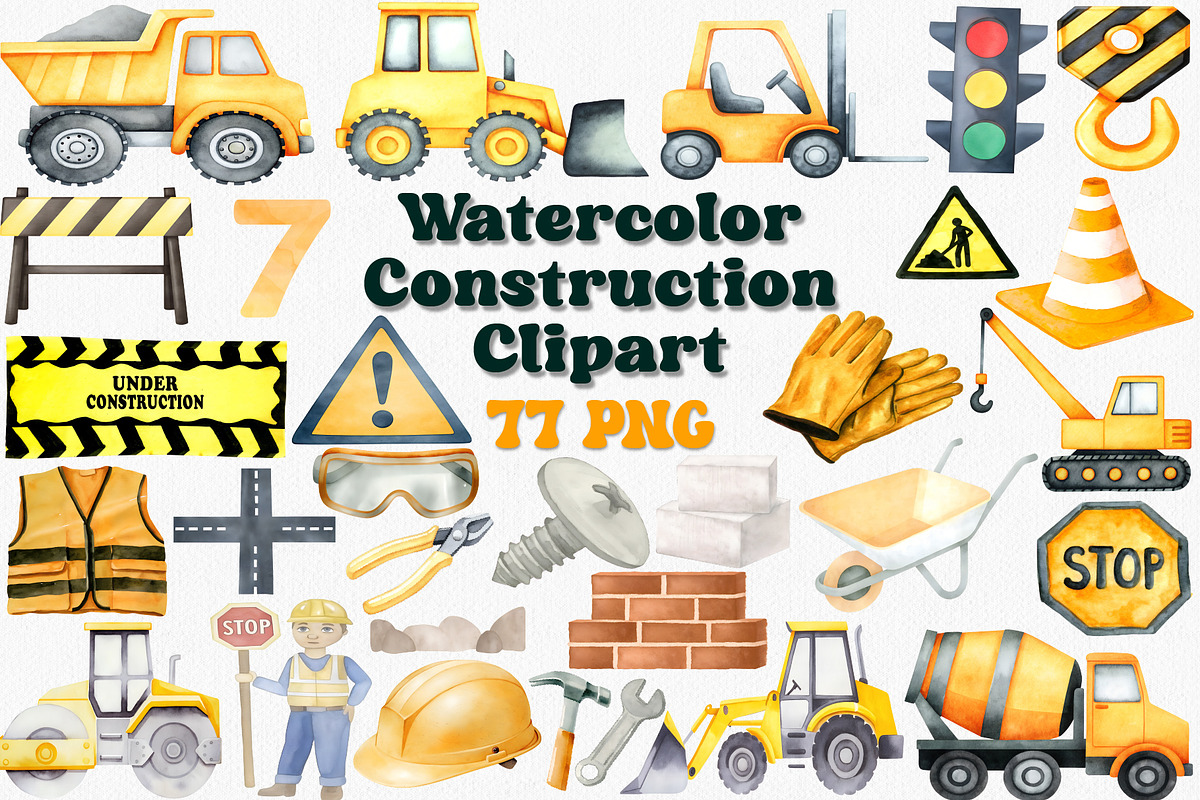 Watercolor Construction Clipart Set, an Illustration by CropUp Creative (Photo 1 of 6)