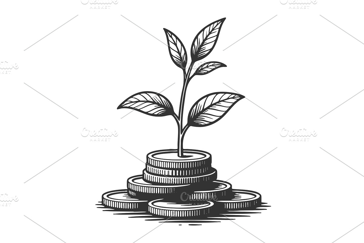 Plant growing coins symbolizing, a Finance Illustration by AlexArt