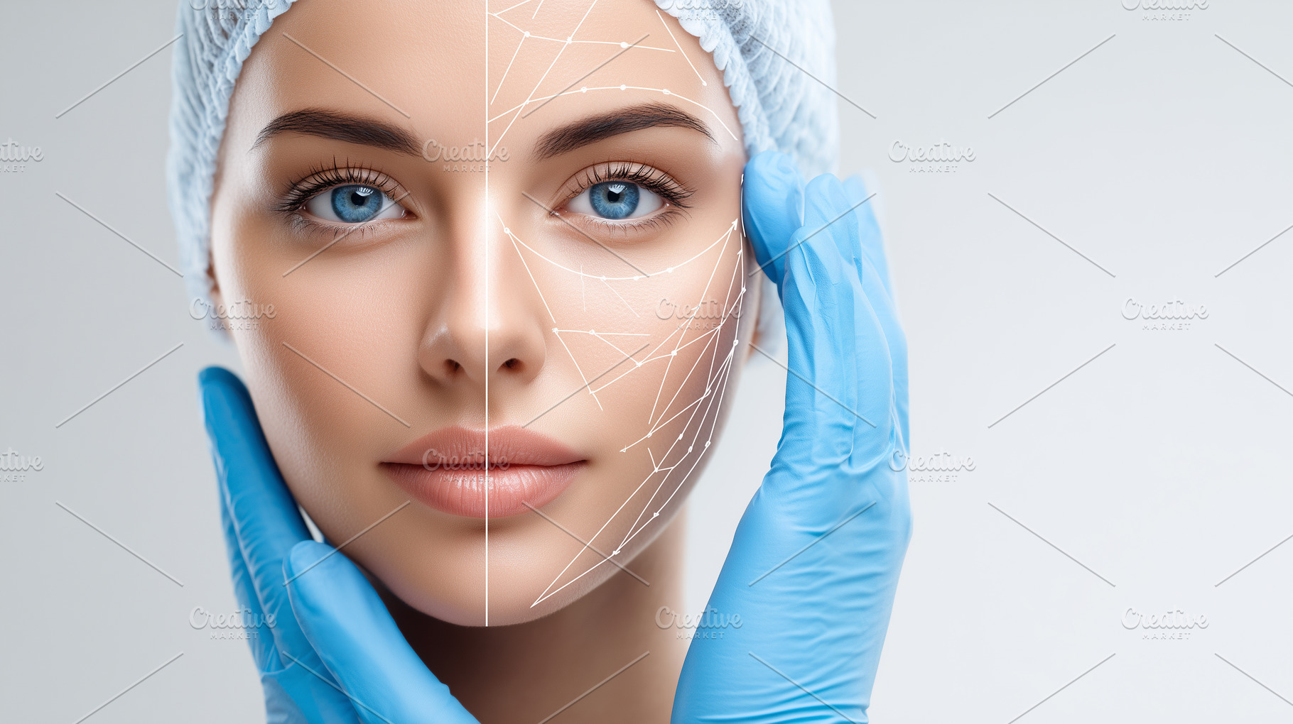 Woman with hairnet and blue gloves, a Health & Medical Photo by MistyDay