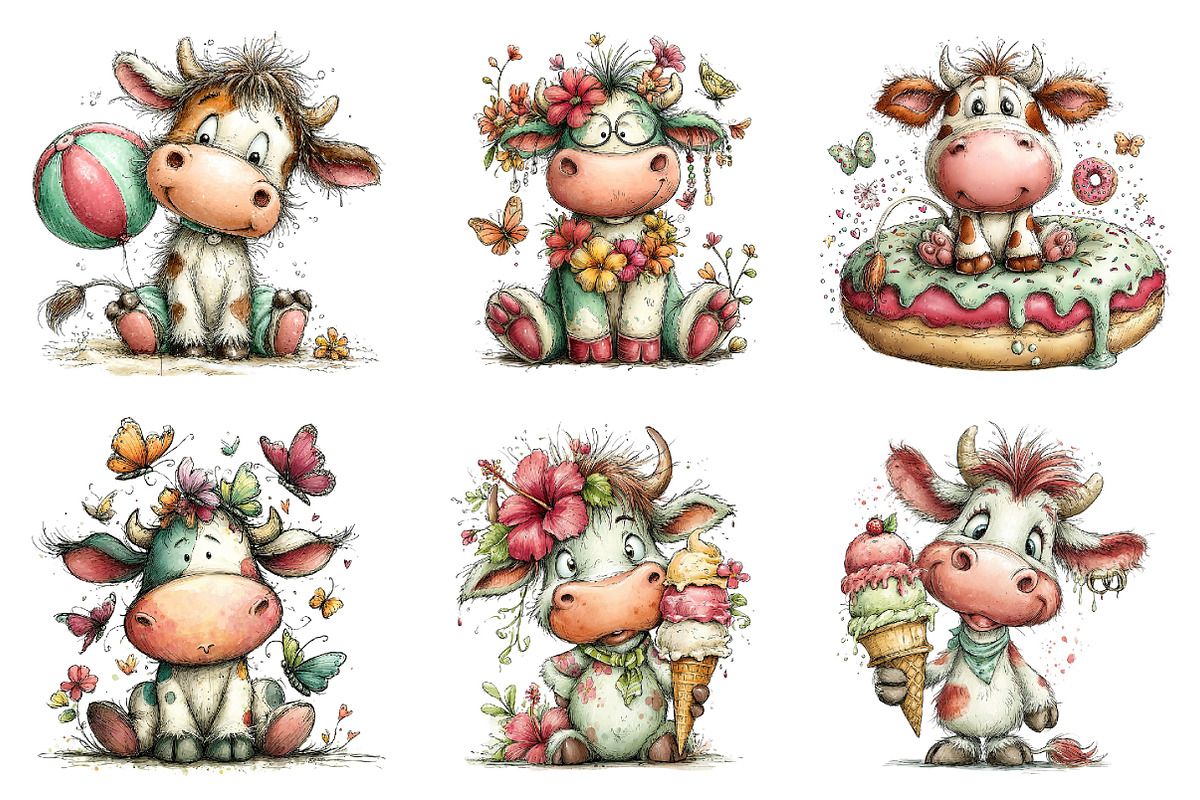 Whimsical Summer Cow Clipart, an Illustration by Dream Creation (Photo 4 of 7)