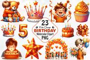 Kids Orange Birthday Watercolor Pngs, an Illustration by RobertsArt (Thumbnail 1 of 7)