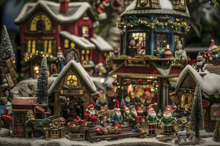 A charming Christmas village scene f, a Photo by Tanuart