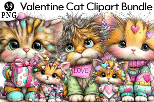 Valentine Cat Clipart Bundle, an Illustration by Daily.Designs