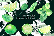 Lime and mint. Watercolor set., a Food Illustration by Art Watercolor (Thumbnail 1 of 3)
