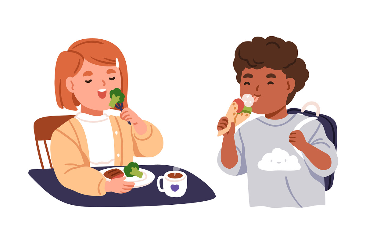 Cute happy kids eating food set, a Person Illustration by Good Studio (Photo 2 of 5)