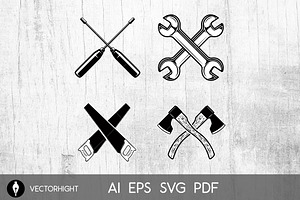 Set Of Crossed Saws, Hammers, Piston