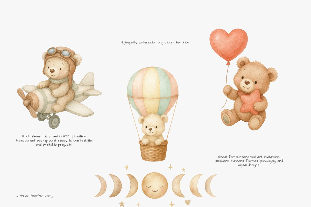 dreamy set of baby bears nursery, a Decorative Illustration by Pink Studio Art (Photo 2 of 9)