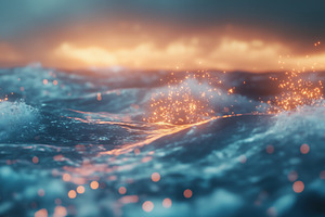 A serene ocean scene at sunset, with gentle waves reflecting warm hues of orang, a Photo by Textures & Backgrounds