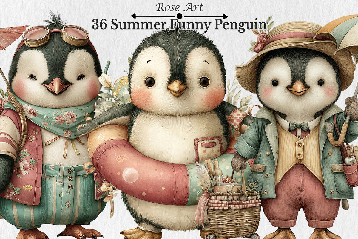 Summer Funny Penguin Clipart, a Seasonal Illustration by Rose Art (Photo 1 of 6)